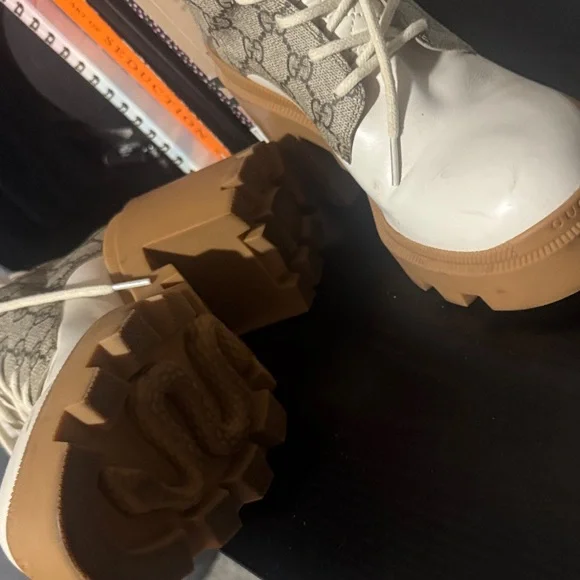 Gucci GG Monogram Combat Boots – White Leather – Size 40 – Authentic